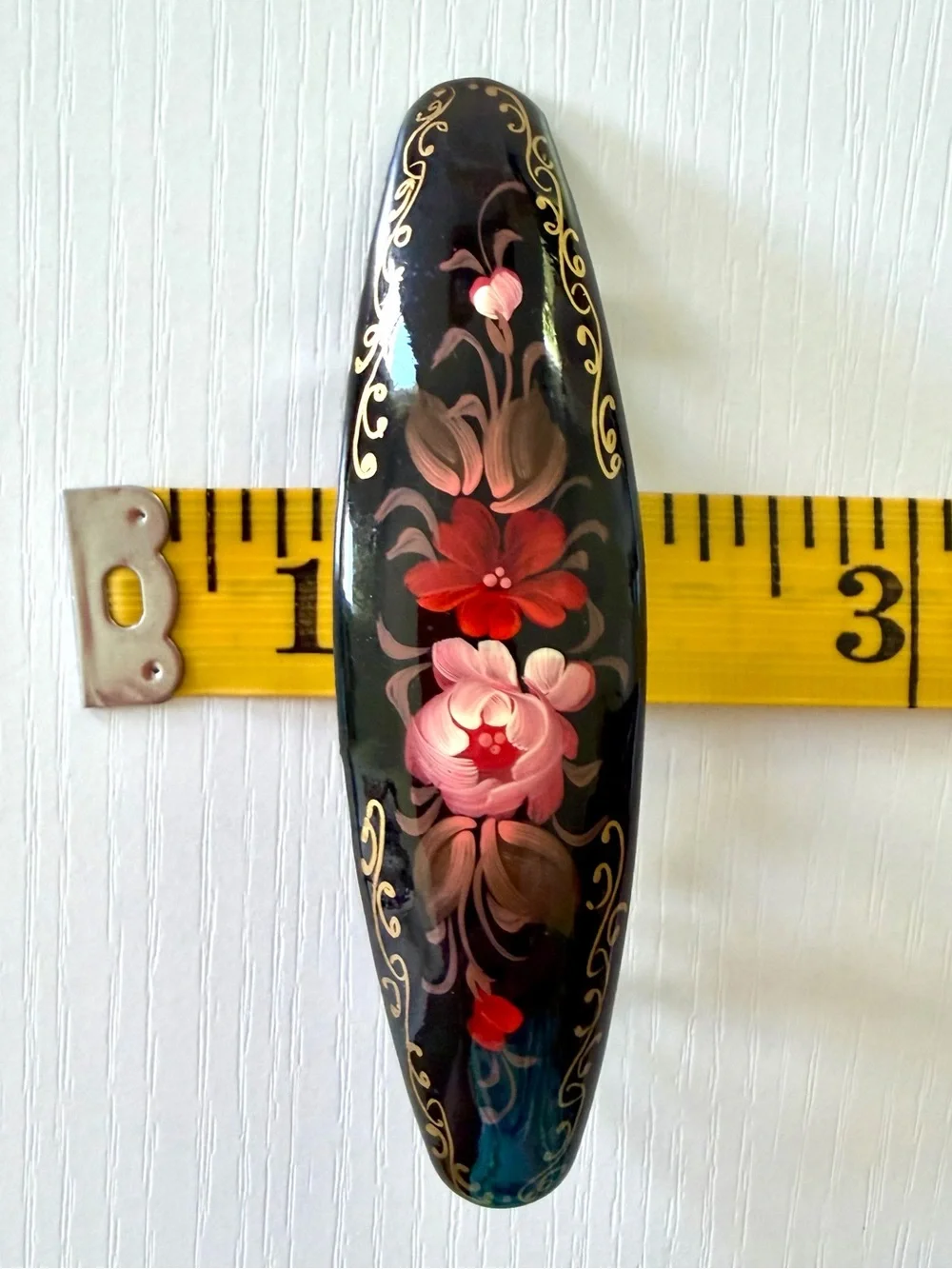 Artisan Hair Barrette, Russian hand painted Floral Lacquer Hair Clip 4